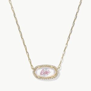 Kendra Scott Elisa Pave Frame Gold Pendant in Ivory Mother-of-Pearl Love Script